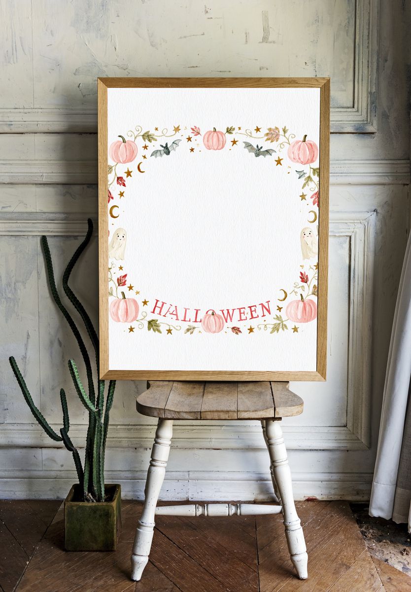 Halloween Watercolor Wreath Poster. — room view 1