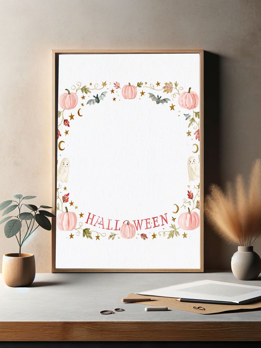 Halloween Watercolor Wreath Poster. — room view 2