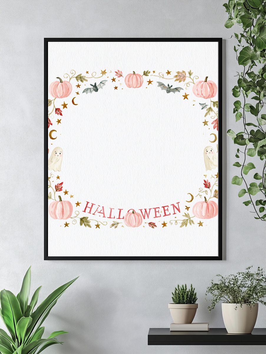 Halloween Watercolor Wreath Poster. — room view 4