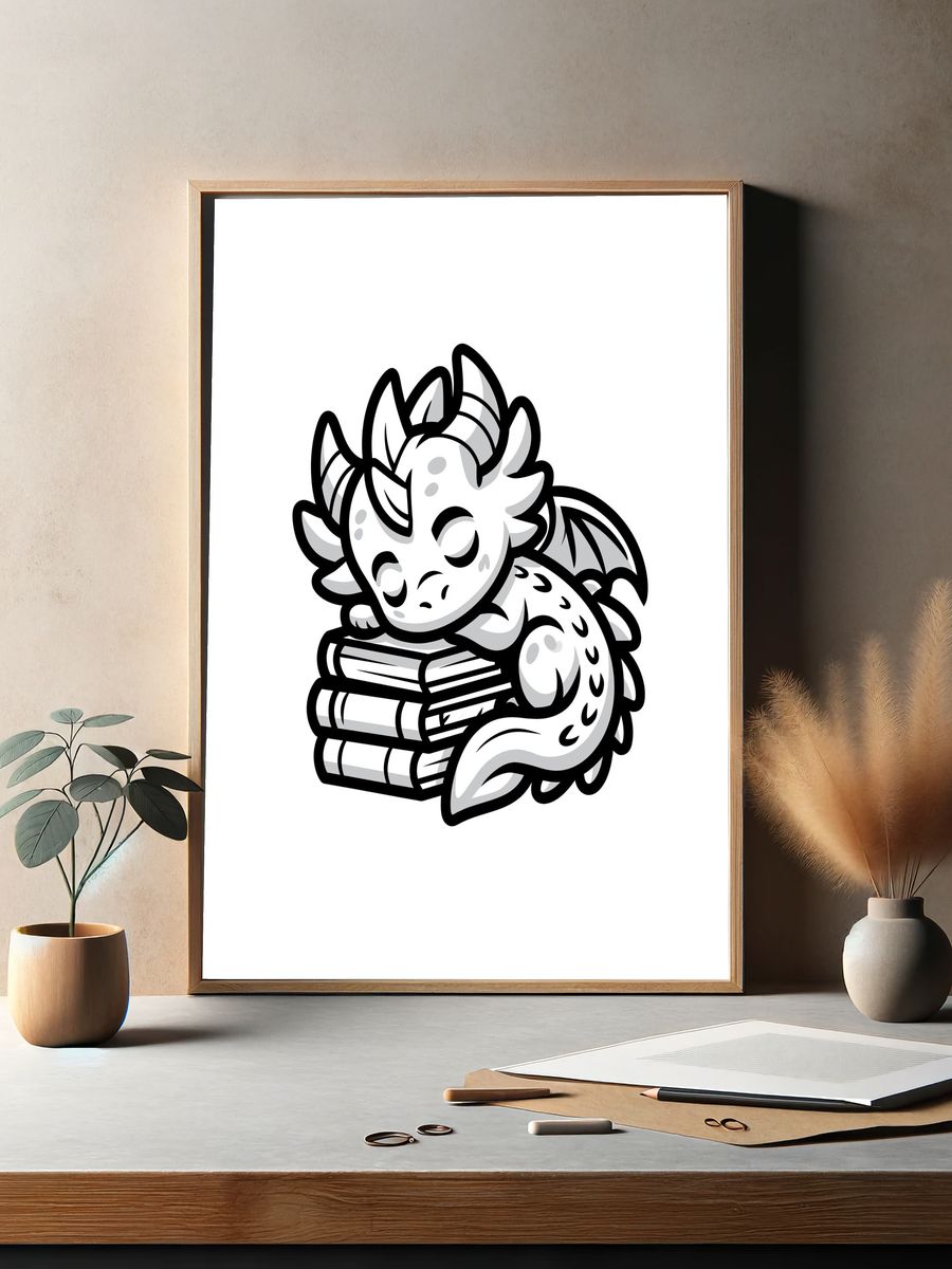 Sleeping Dragon Line-Art Poster. — room view 2