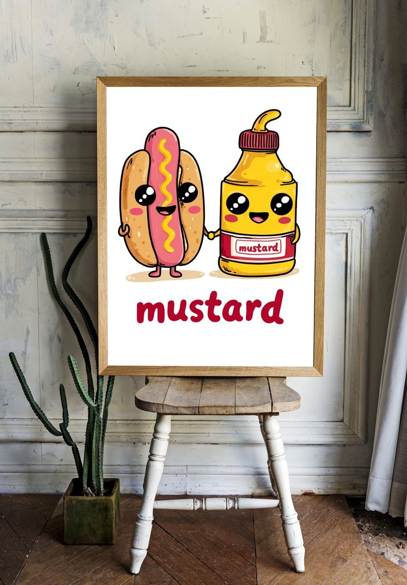 Cute Hot Dog and Mustard Illustration Poster. room preview