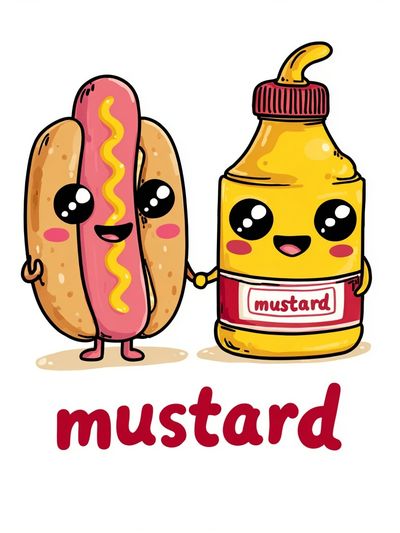 Cute Hot Dog and Mustard Illustration Poster. poster
