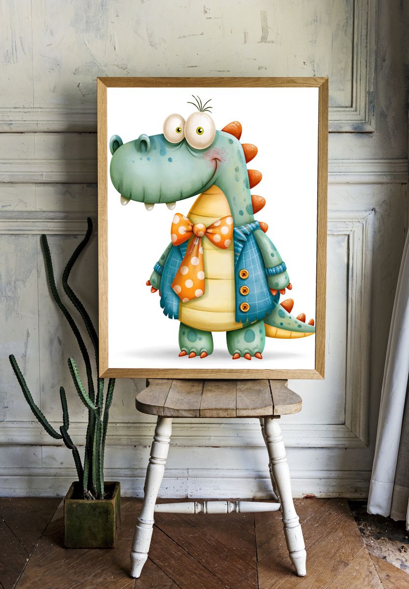 Friendly Dinosaur Cartoon Poster. room preview
