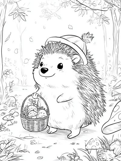 Cute Hedgehog Forest Coloring Poster. poster print