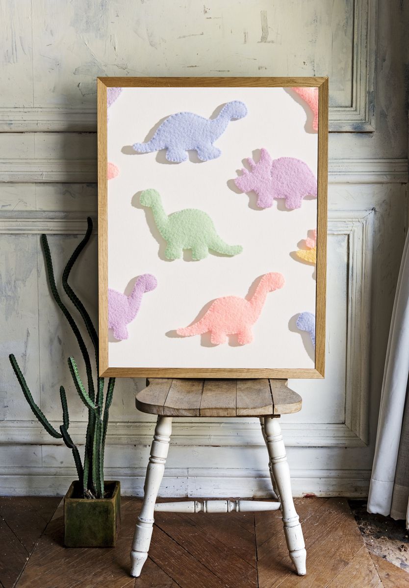 Pastel Dinosaur Pattern Print. — room view 1