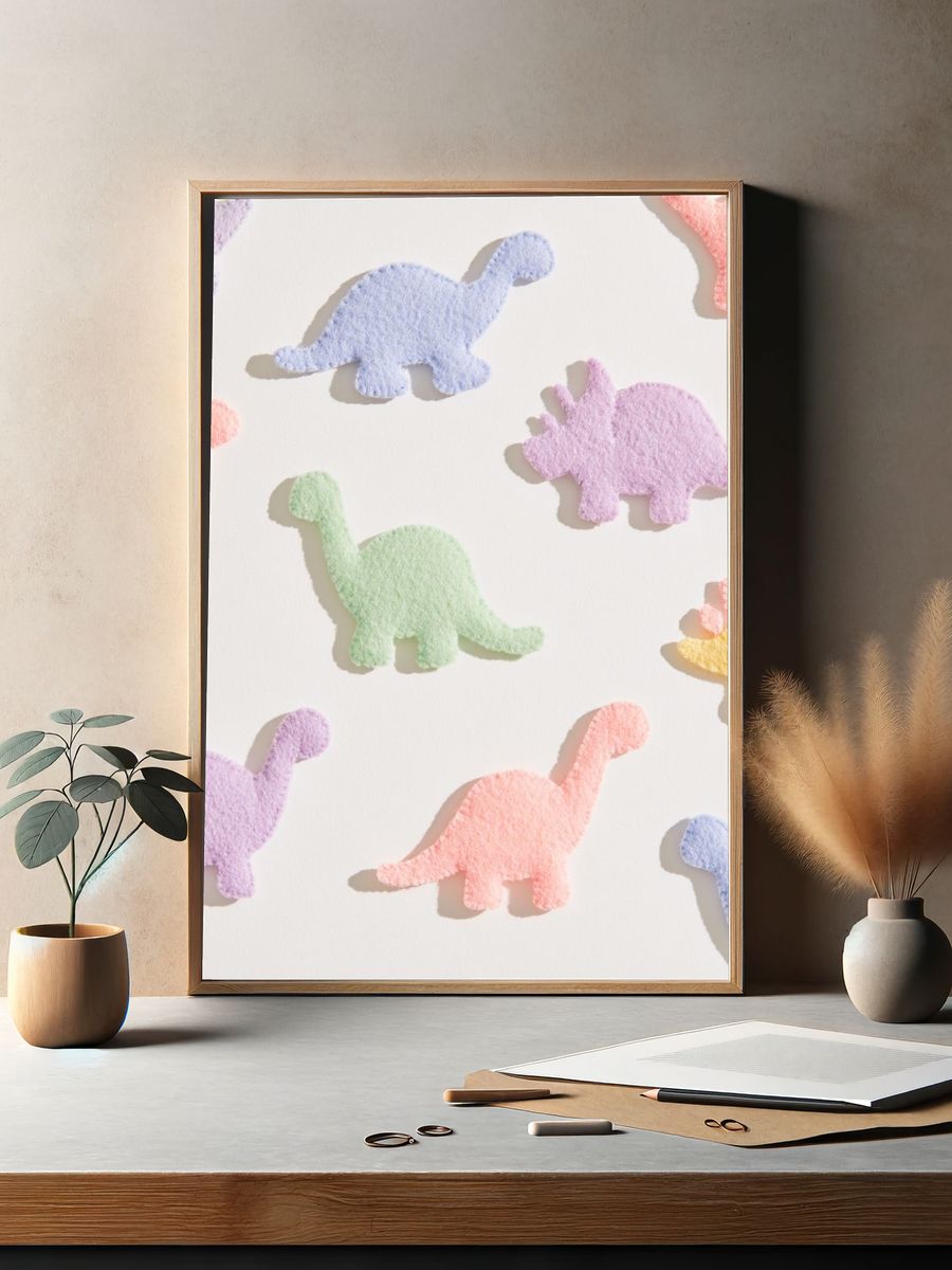Pastel Dinosaur Pattern Print. — room view 2