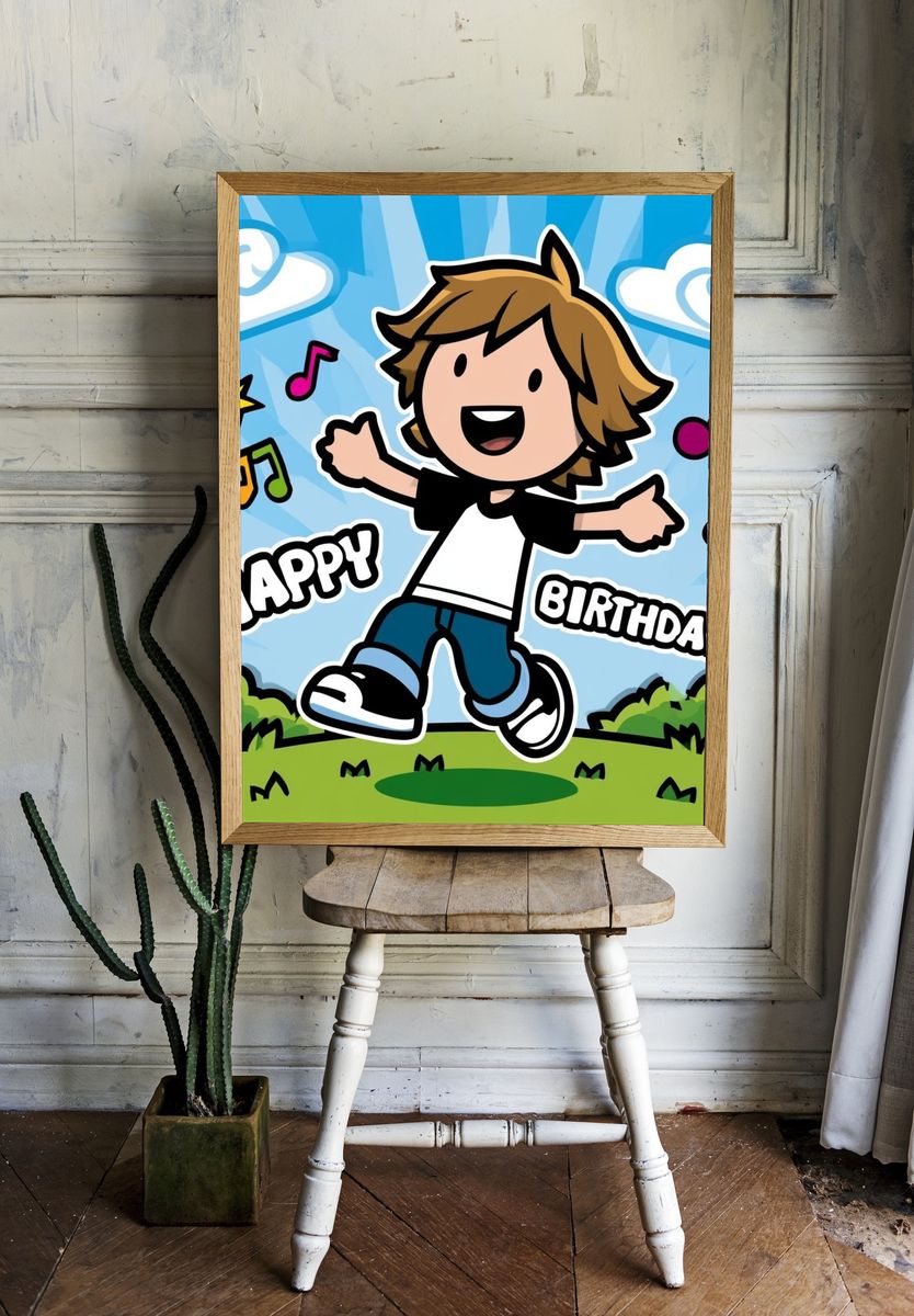 Happy Birthday Cartoon Poster. — room view 1