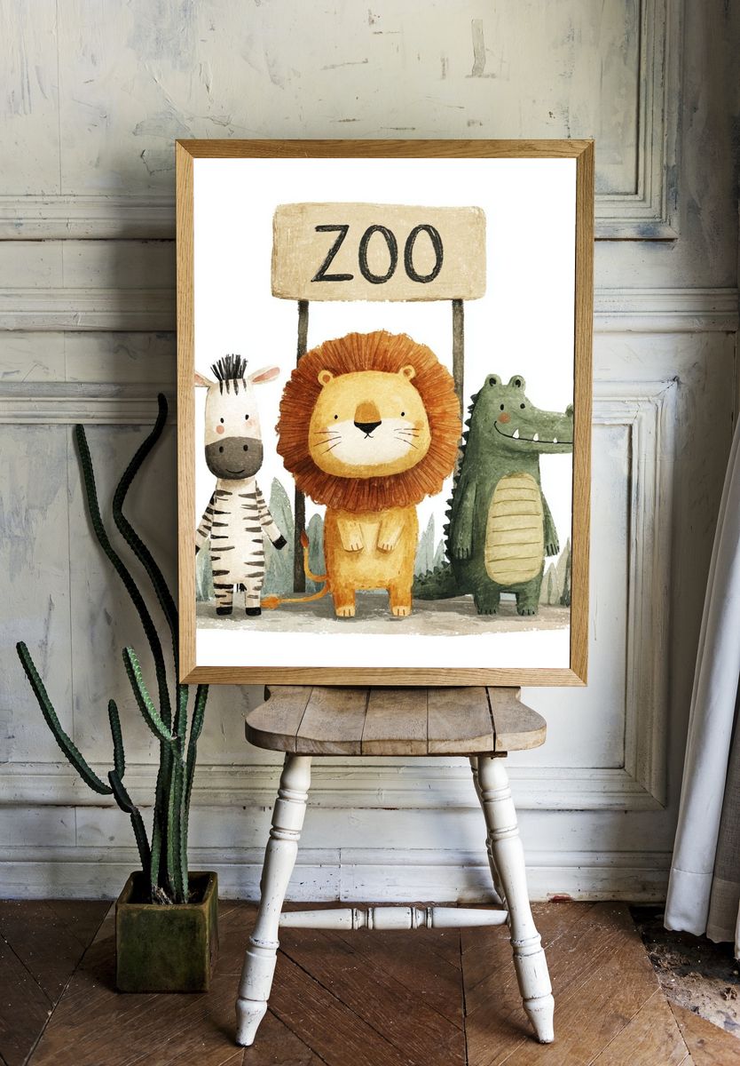 Zoo Animals Watercolor Poster. — room view 1