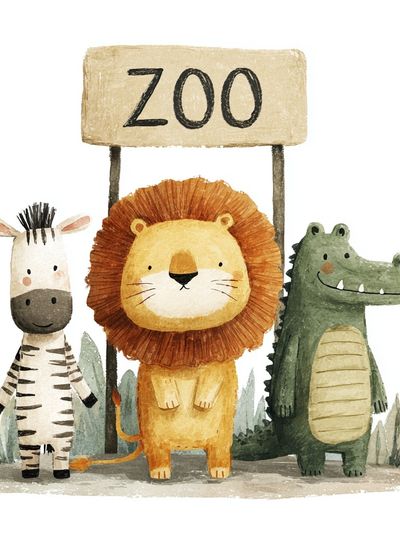 Zoo Animals Watercolor Poster. poster print