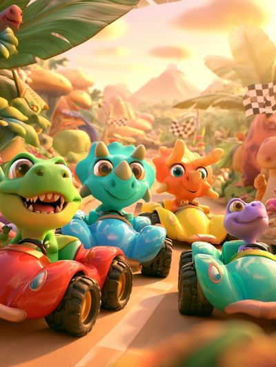 Dinosaur Race Day Illustration Poster. poster