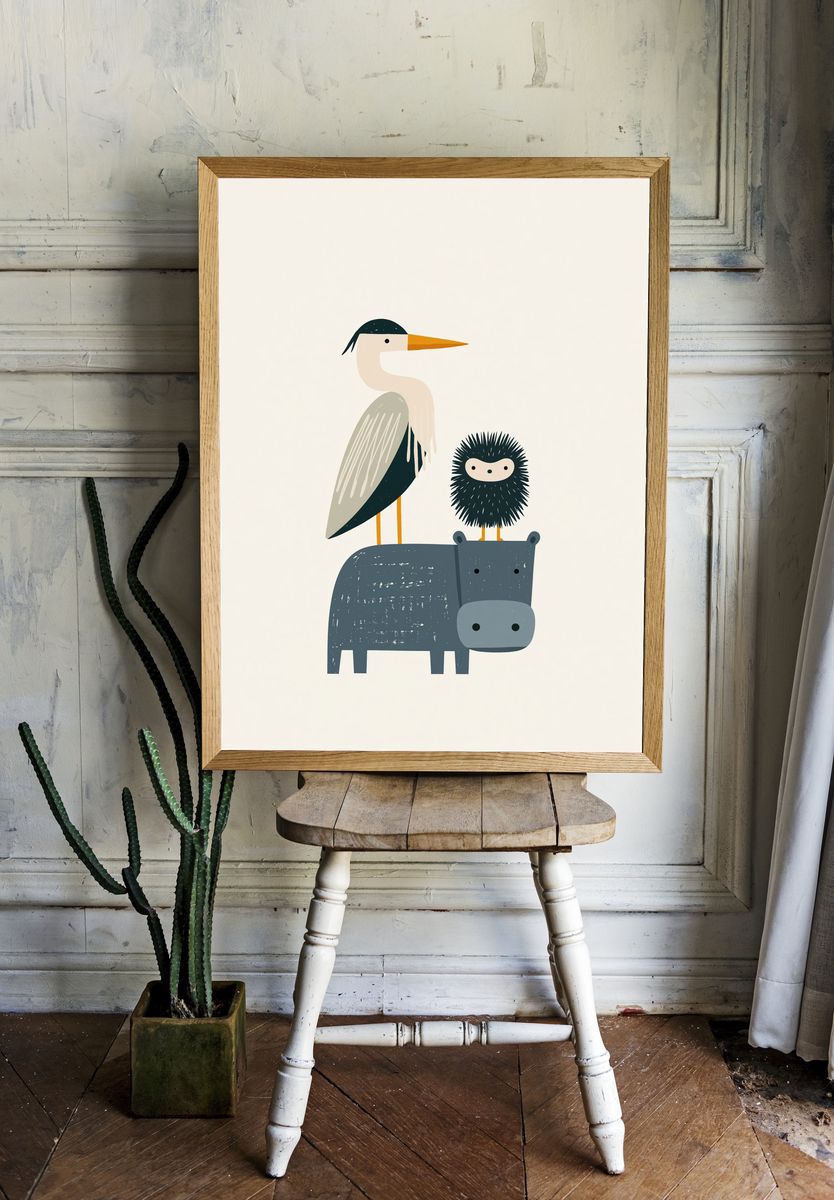 Cute Animal Friends Illustration Poster. — room view 1