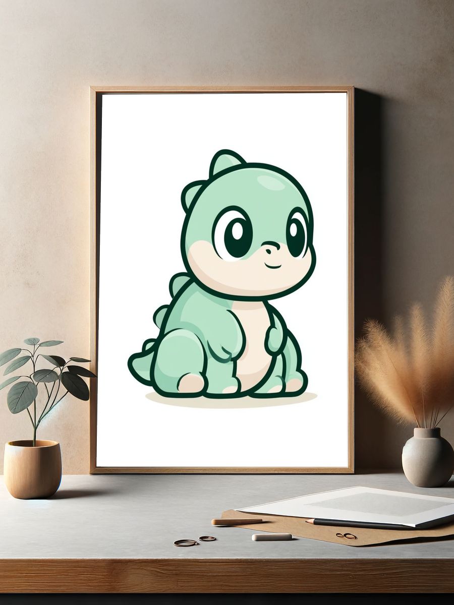 Cute Baby Dinosaur Illustration Poster. — room view 2