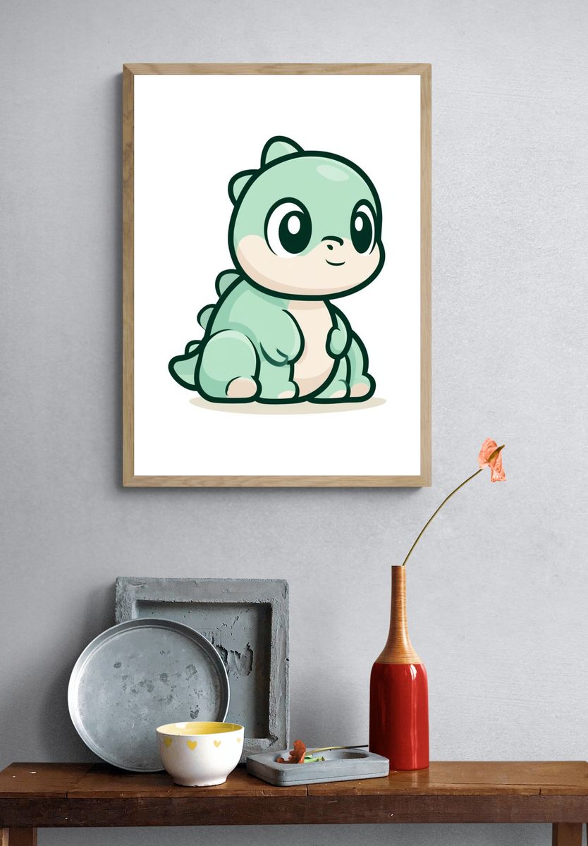 Cute Baby Dinosaur Illustration Poster. — room view 3