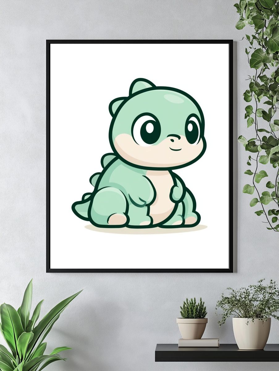 Cute Baby Dinosaur Illustration Poster. — room view 4
