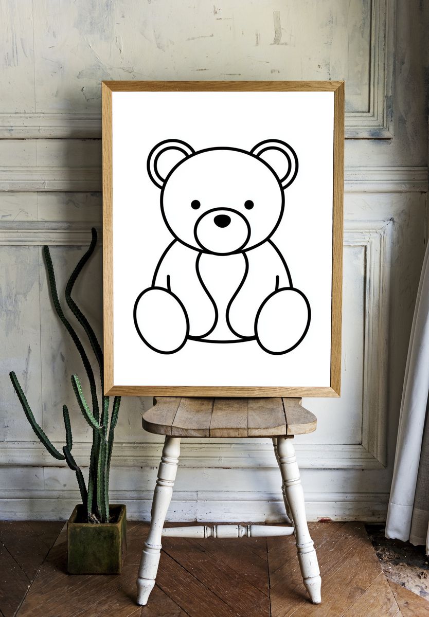 Cute Teddy Bear Line Art Poster. room preview