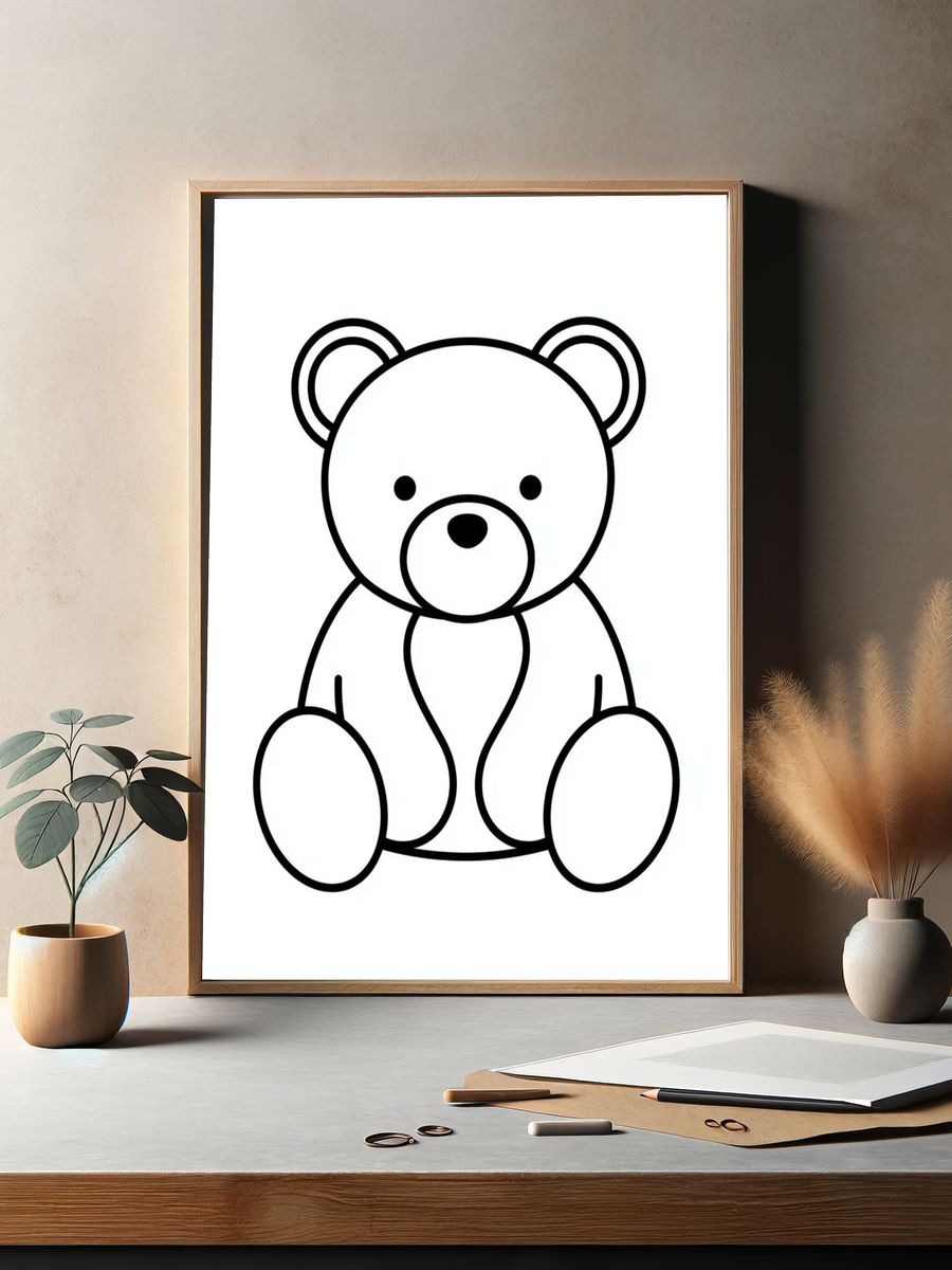 Cute Teddy Bear Line Art Poster. — room view 2