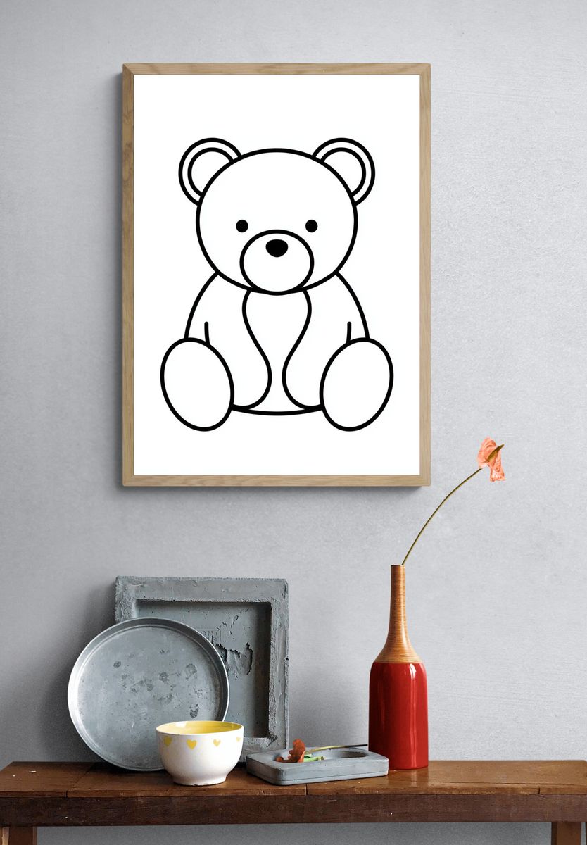 Cute Teddy Bear Line Art Poster. — room view 3