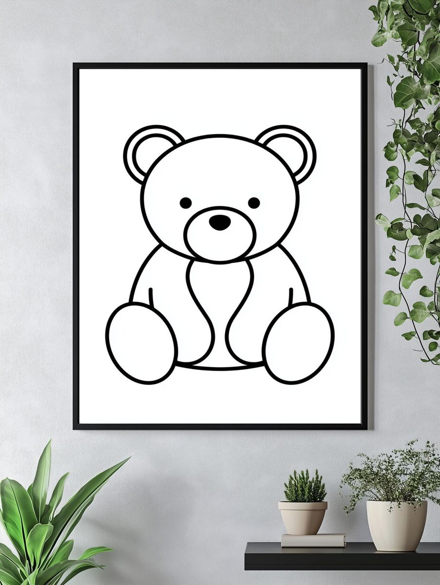 Cute Teddy Bear Line Art Poster. — room view 4