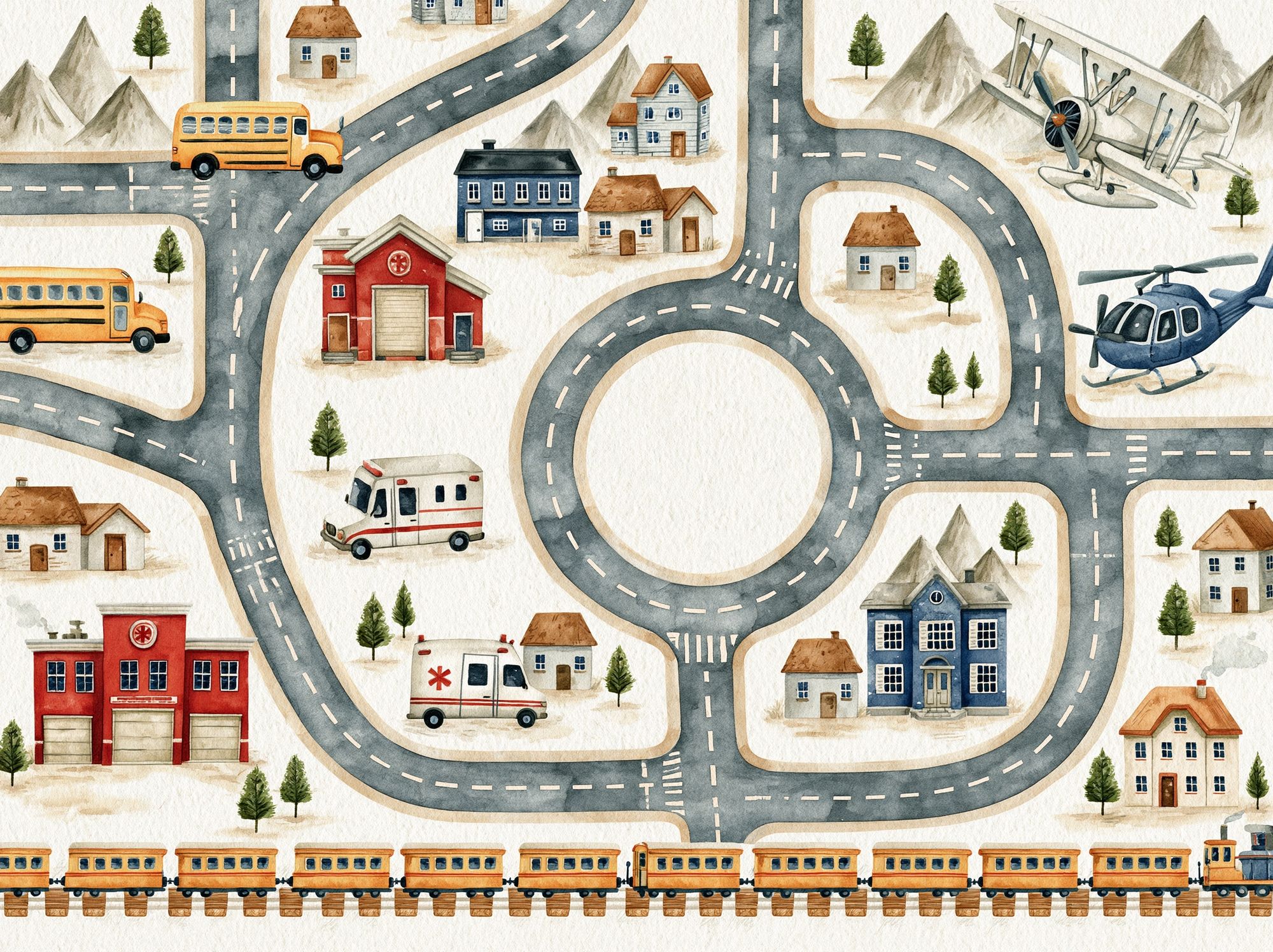 Whimsical Transport Town Poster. poster detail