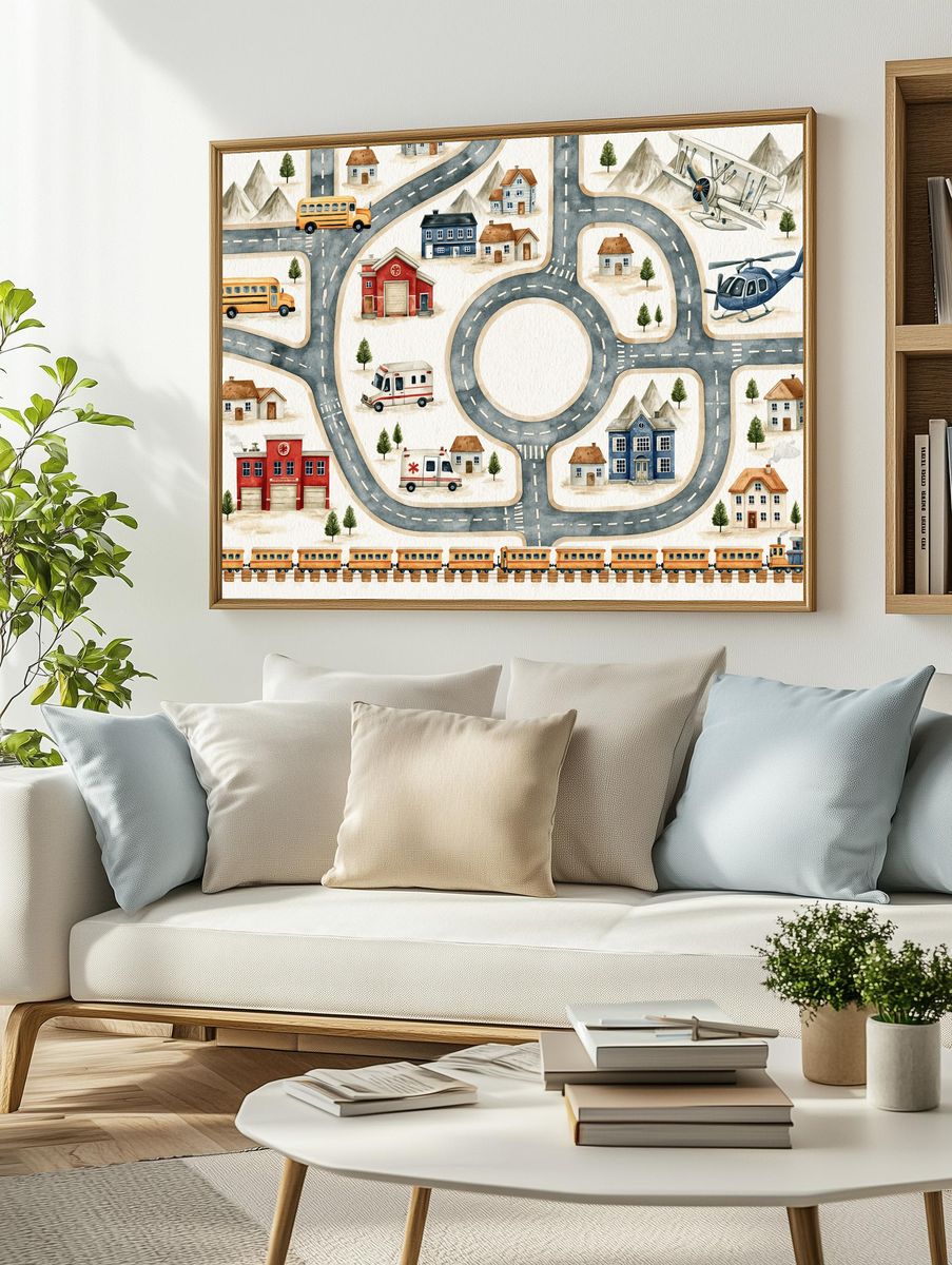 Whimsical Transport Town Poster. — room view 2