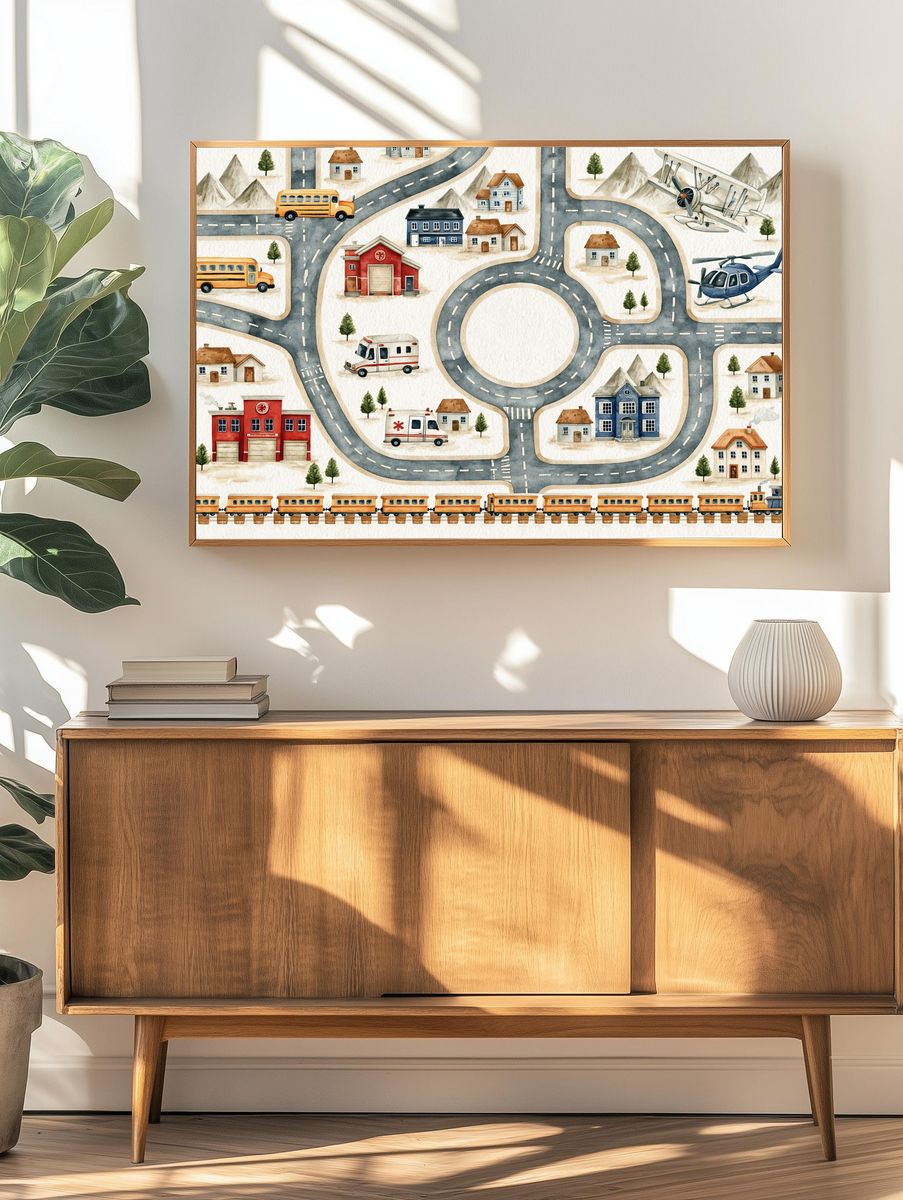 Whimsical Transport Town Poster. — room view 3