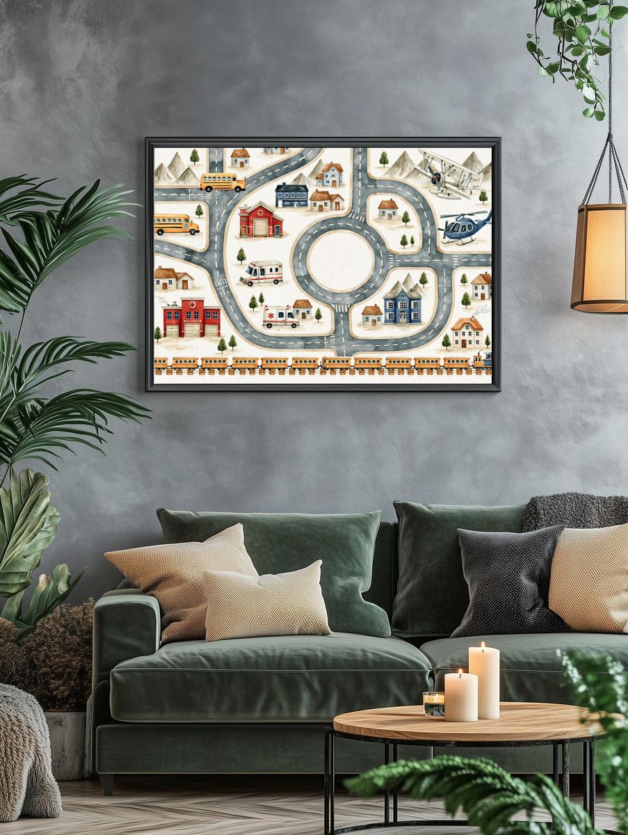 Whimsical Transport Town Poster. — room view 4
