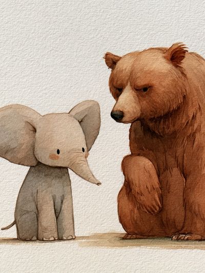 Elephant and Bear Watercolor Poster.