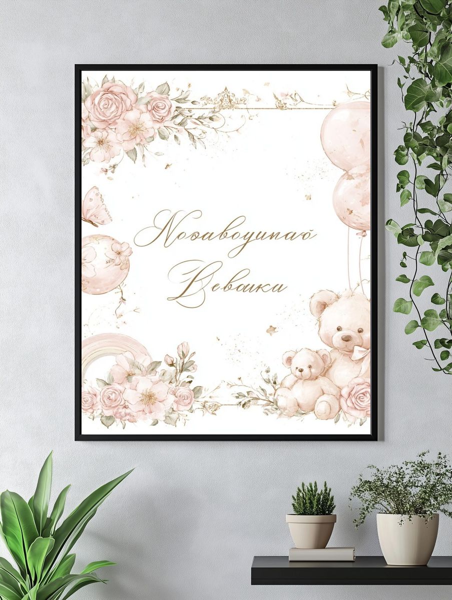 Baby Girl Floral Teddy Poster. — room view 4