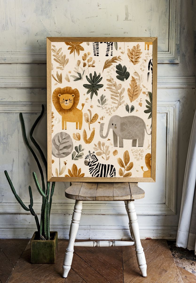 Cute Jungle Animals — Illustration Print. — room view 1