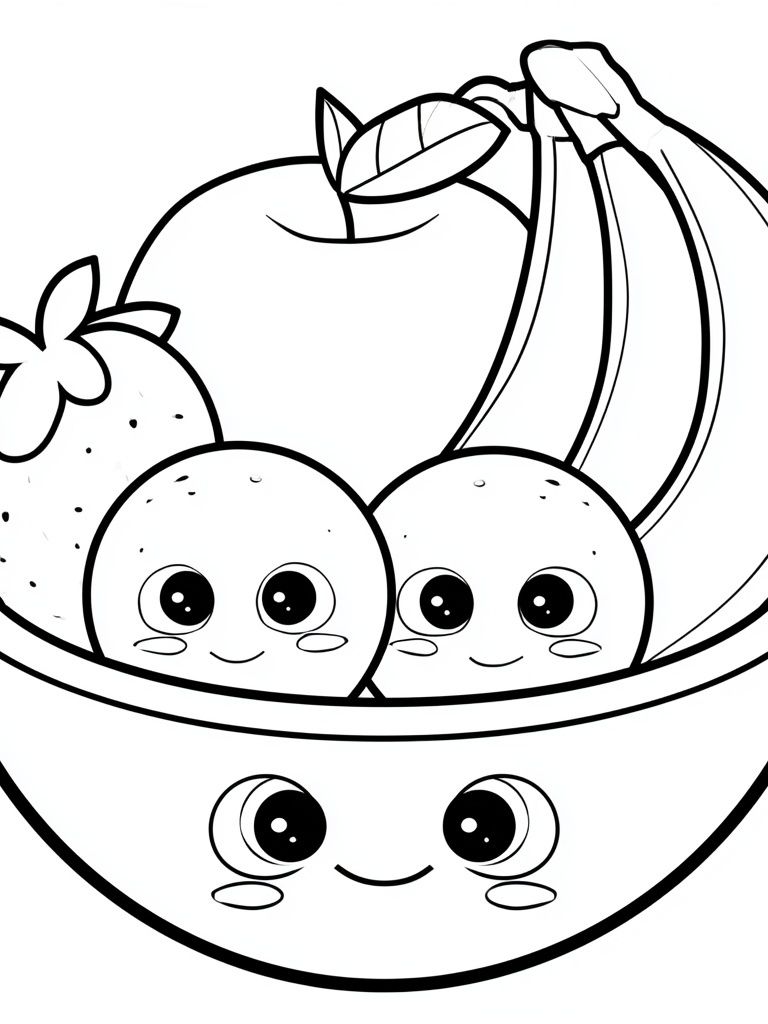 Cute Fruit Bowl Cartoon Print. poster detail