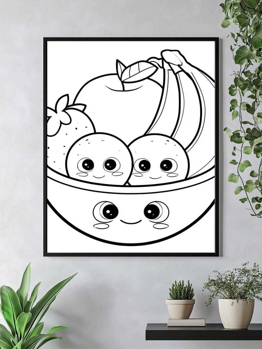 Cute Fruit Bowl Cartoon Print. — room view 4