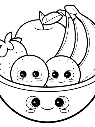 Cute Fruit Bowl Cartoon Print.
