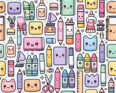 Cute School Supplies Illustration Poster.
