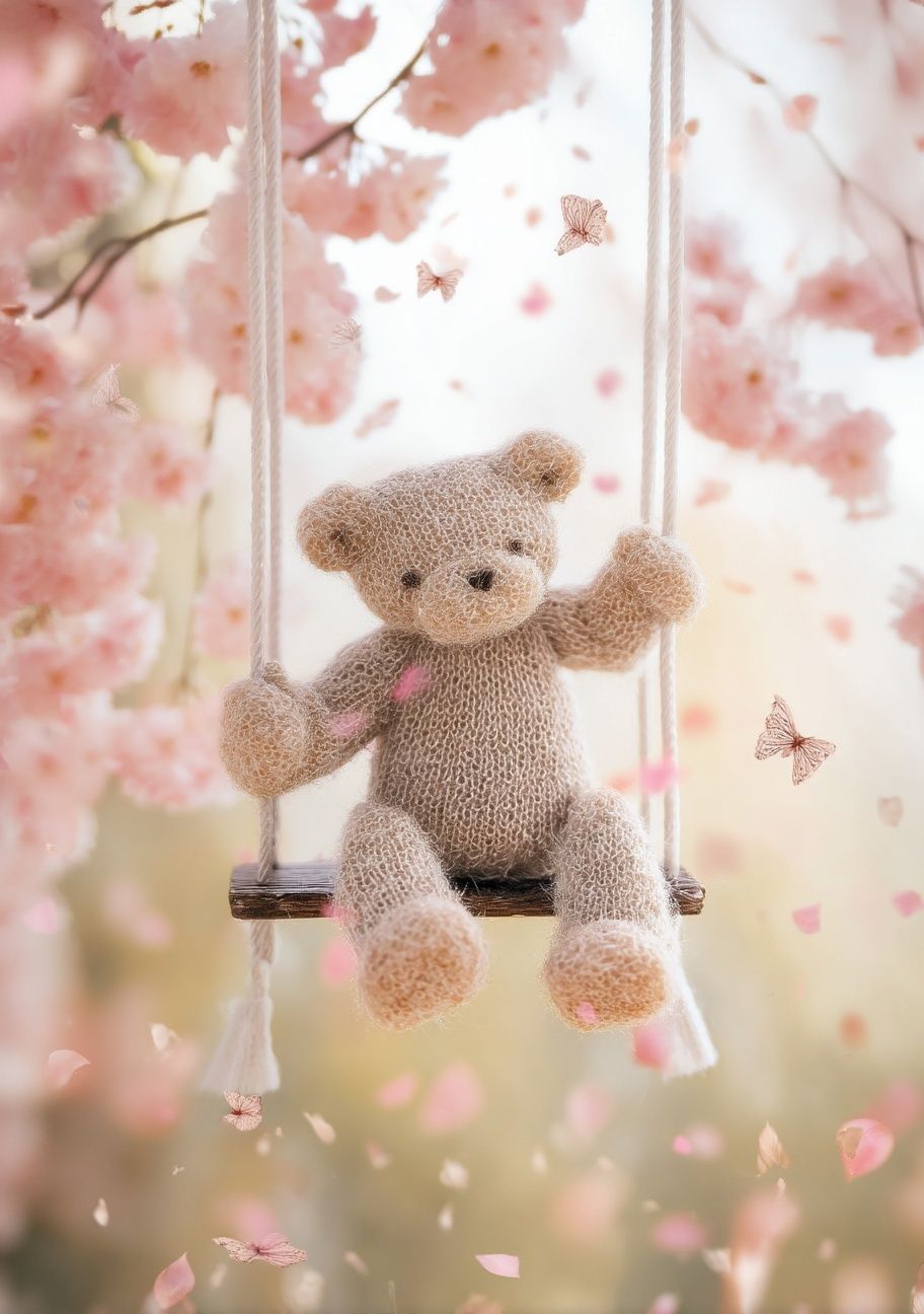 Teddy Bear on Swing — Kids Print. poster detail