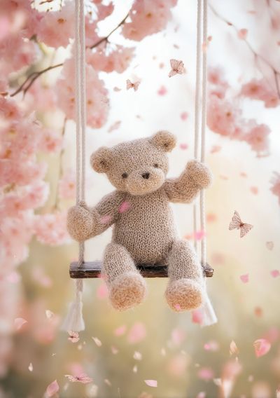 Teddy Bear on Swing — Kids Print. poster
