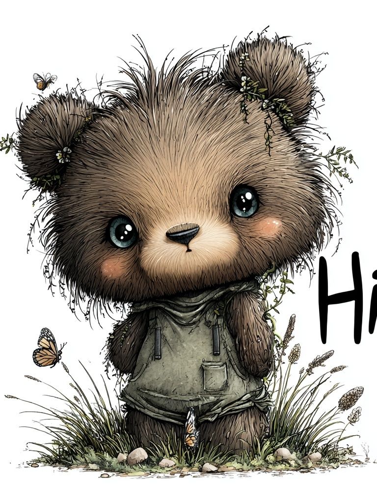 Cute Bear Hello Illustration Poster. poster — kids art