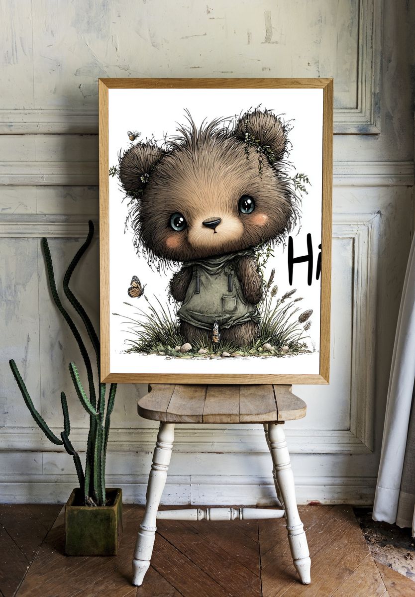 Cute Bear Hello Illustration Poster. — room view 1