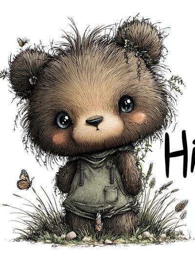 Cute Bear Hello Illustration Poster. poster print