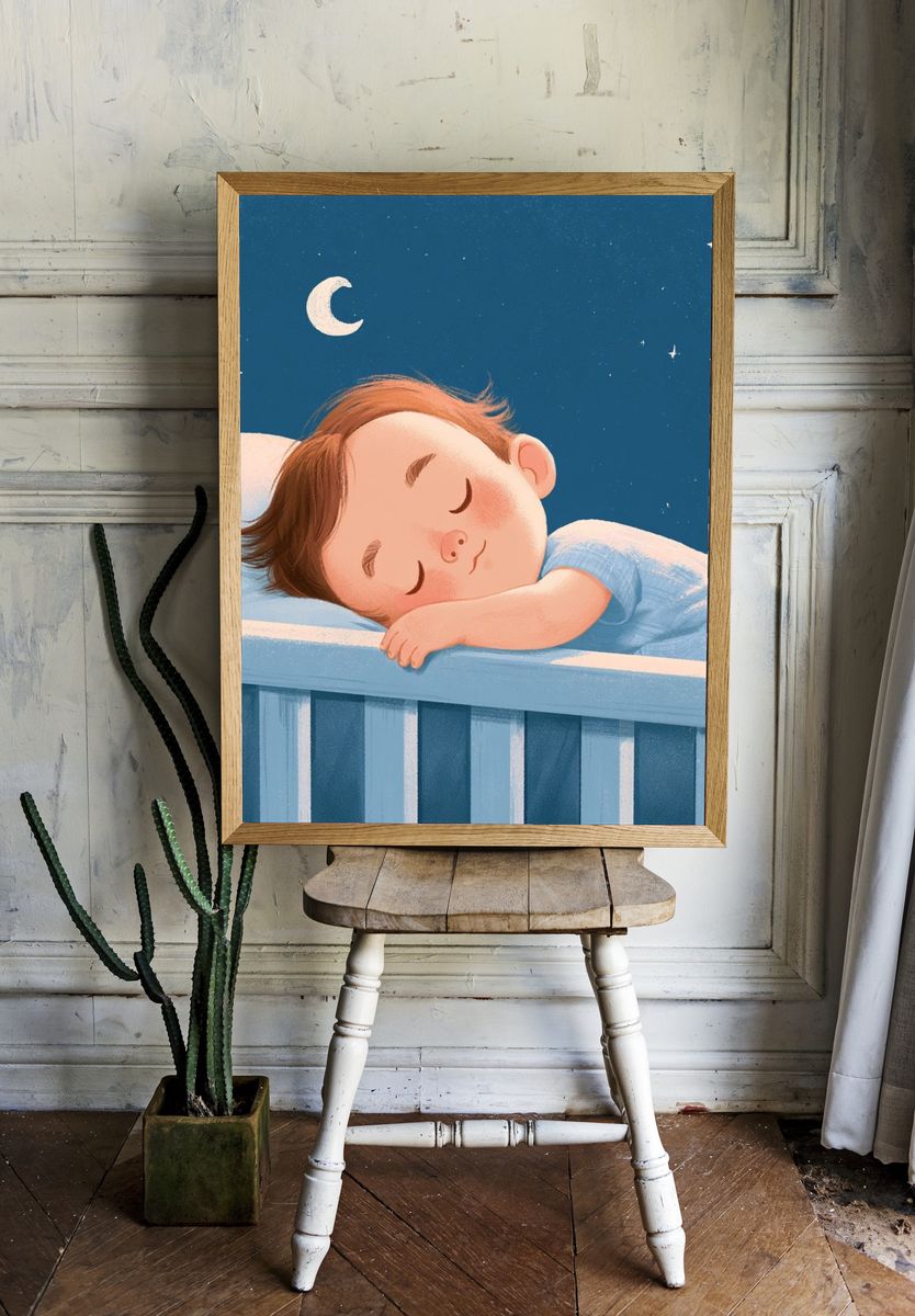 Sleeping Baby Nursery Illustration Poster. — room view 1
