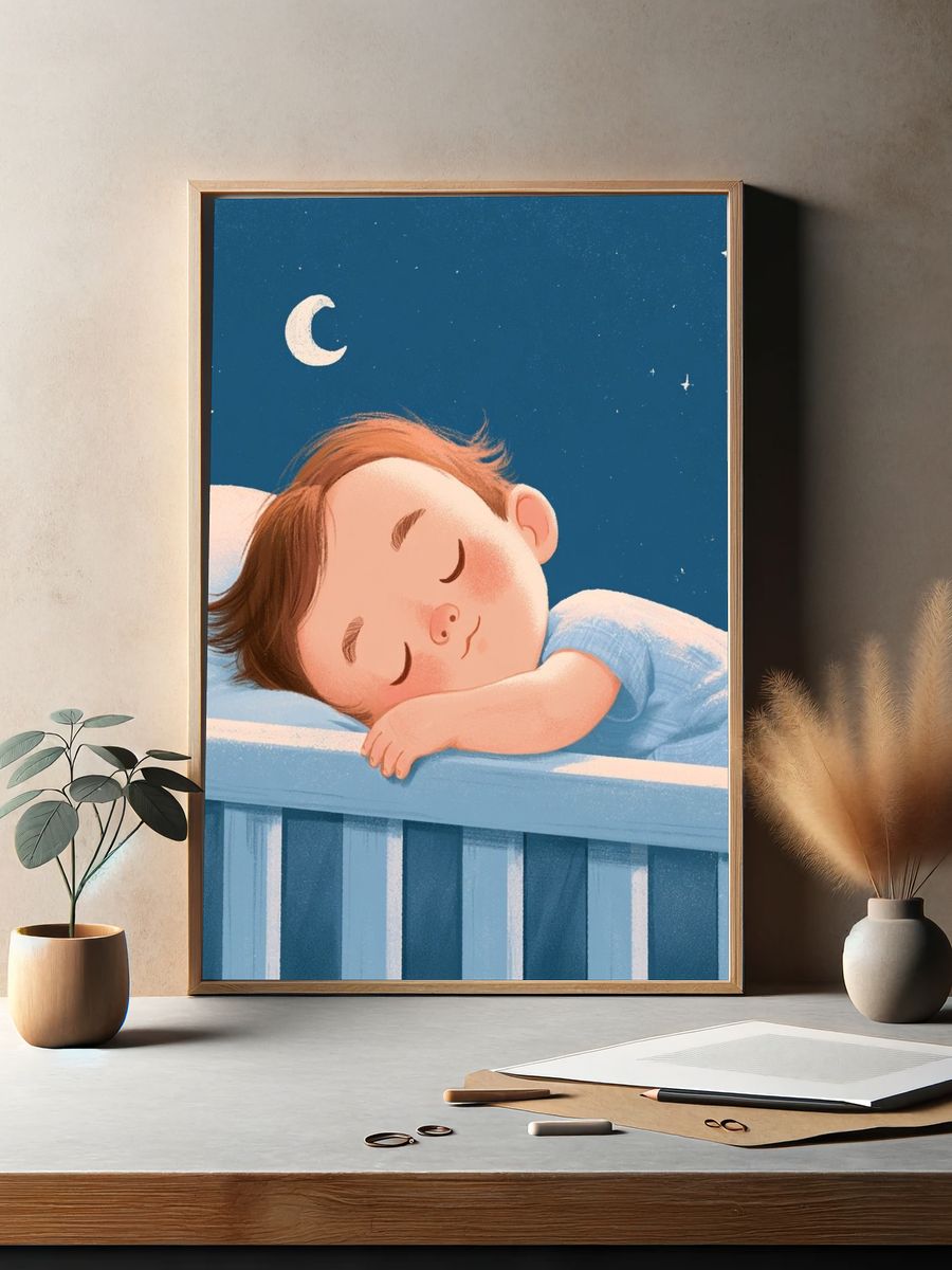 Sleeping Baby Nursery Illustration Poster. — room view 2