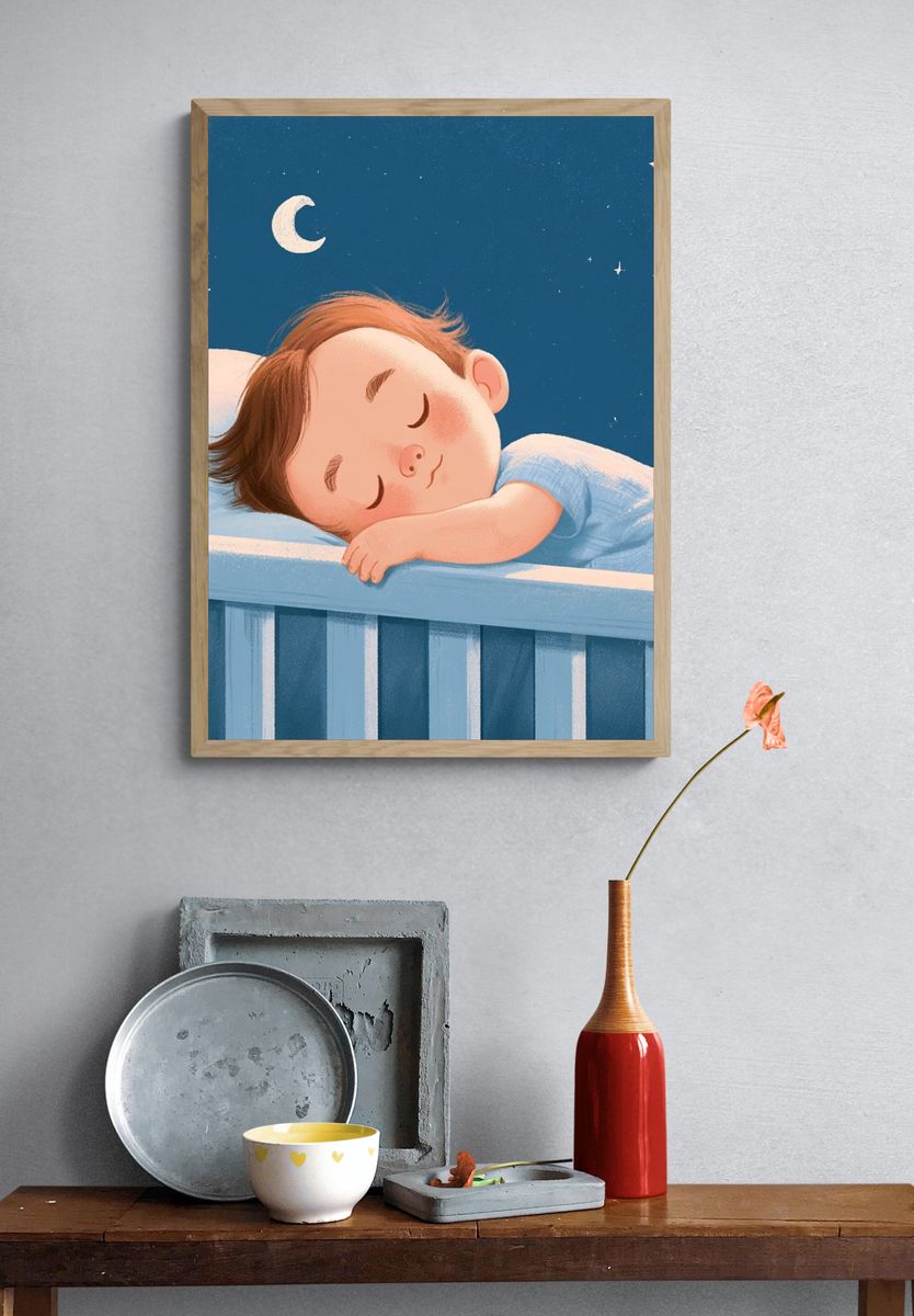 Sleeping Baby Nursery Illustration Poster. — room view 3