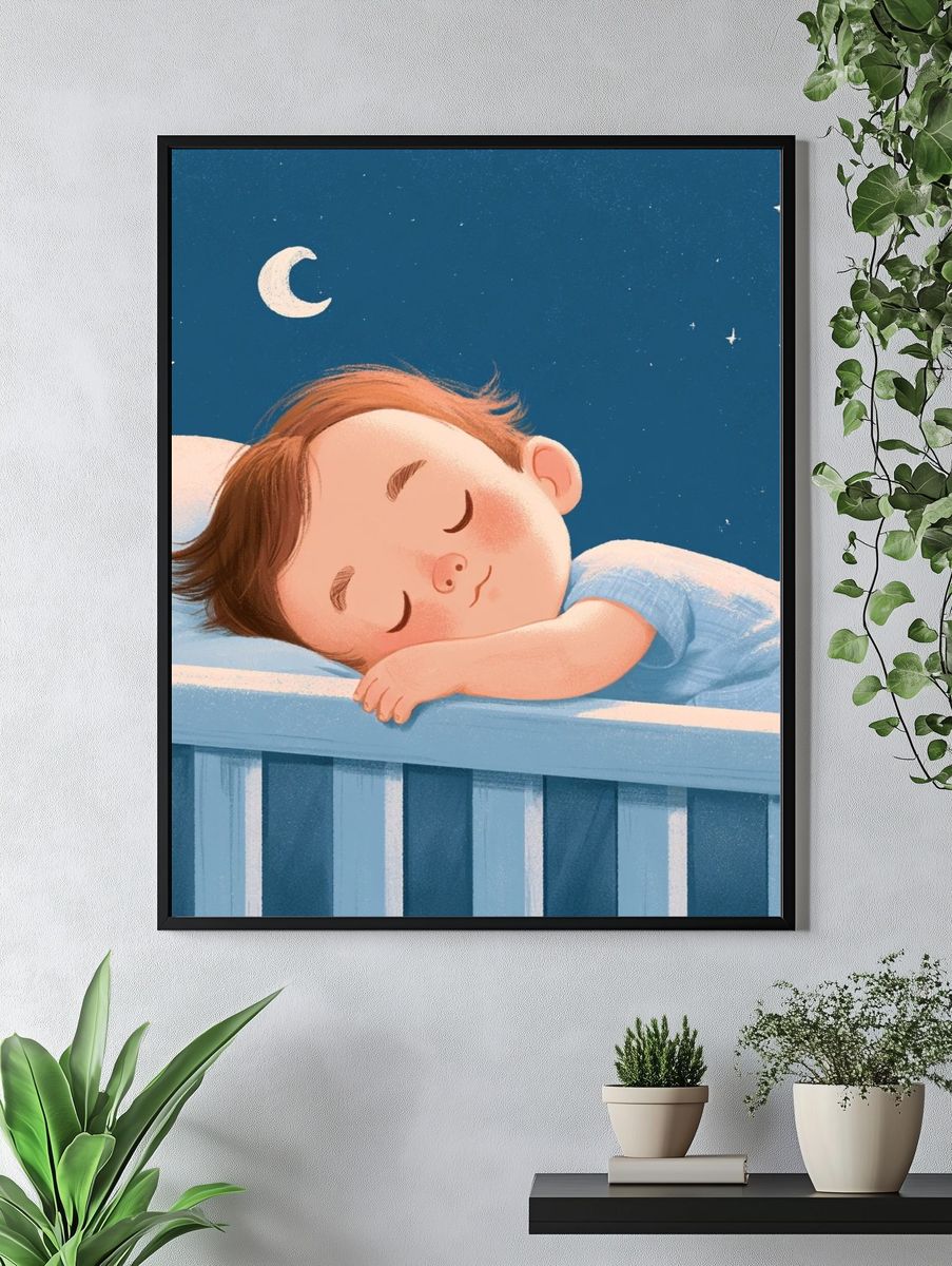 Sleeping Baby Nursery Illustration Poster. — room view 4