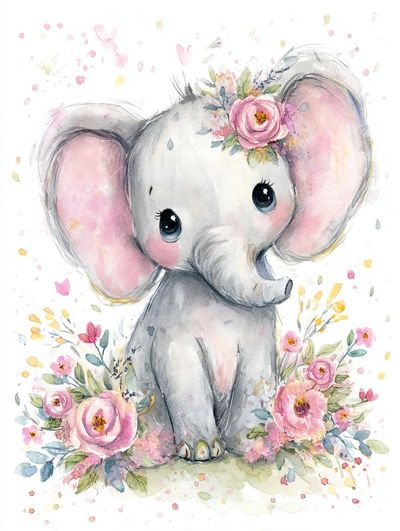 Cute Elephant Watercolor Poster. poster print