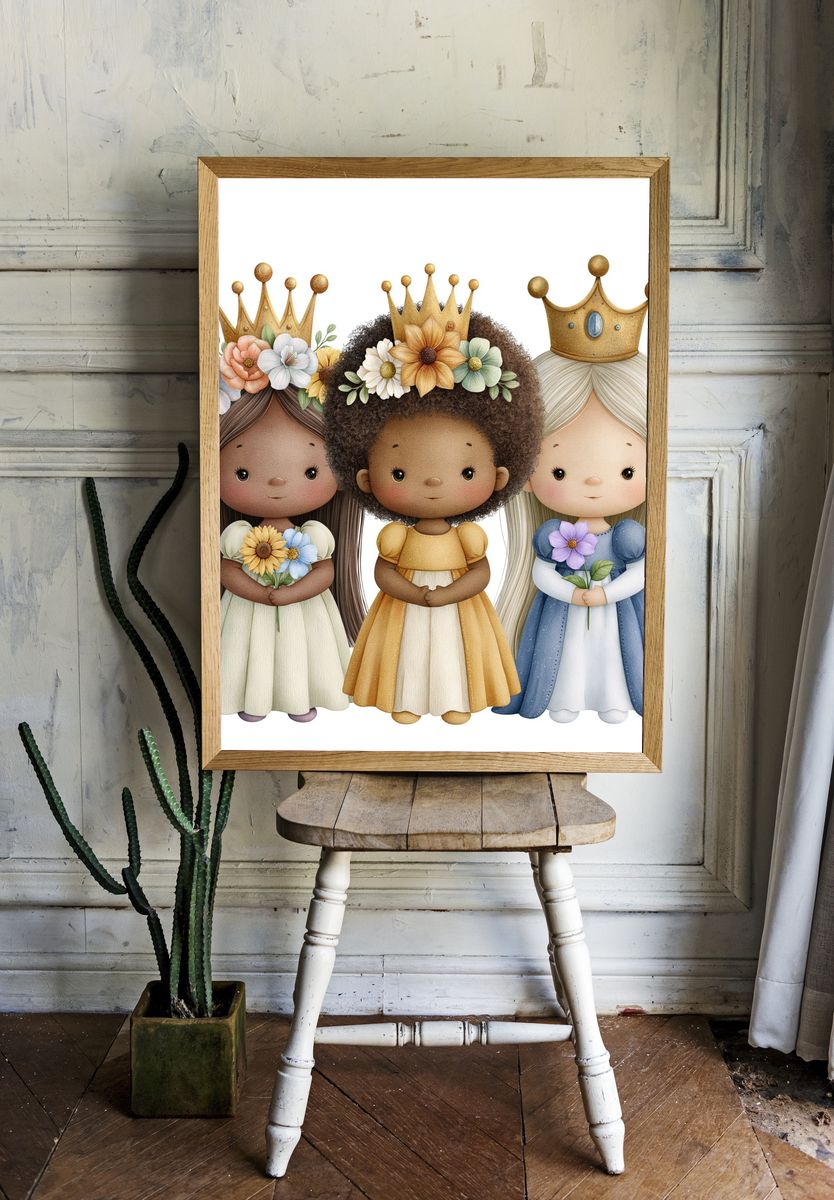 Flower Crown Princesses Illustration Poster. — room view 1