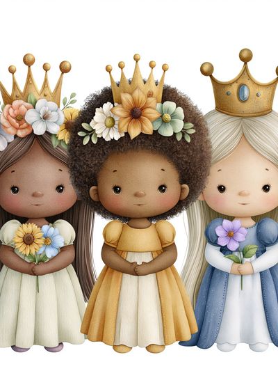Flower Crown Princesses Illustration Poster.