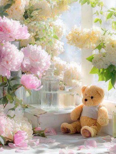 Teddy Bear in Bloom Poster. poster