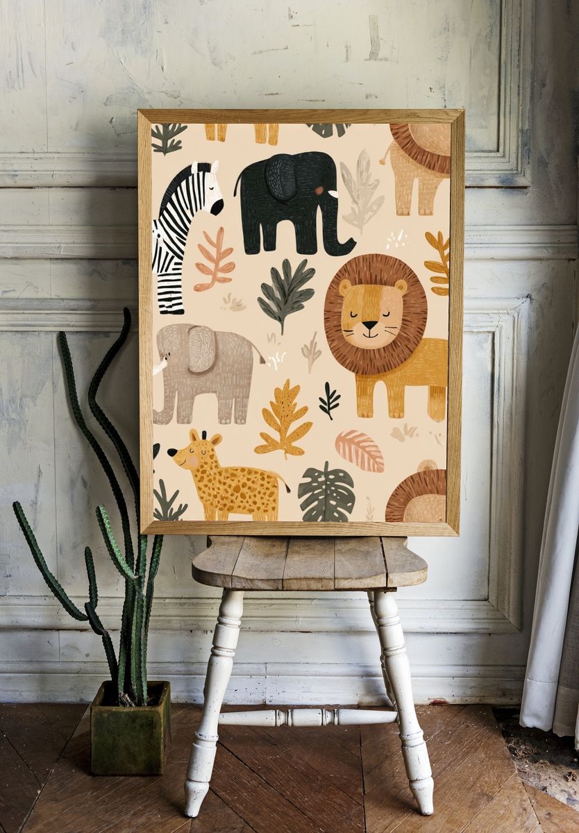 Cute Animal Friends — Kids Illustration Print room preview