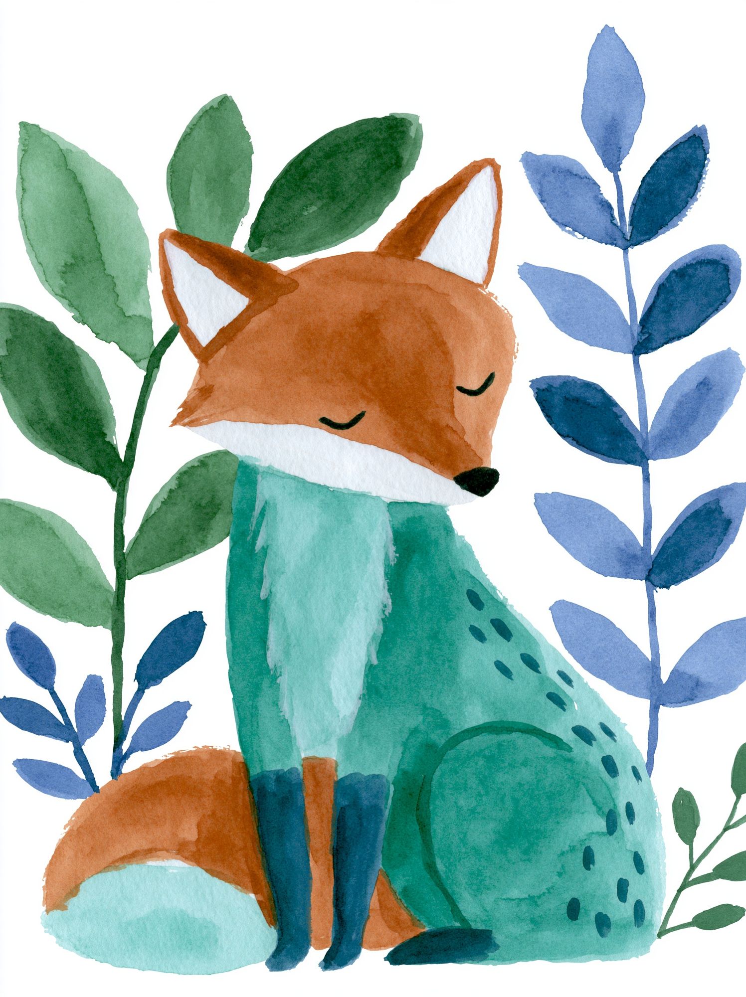 Sleeping Fox Watercolor Print. poster — kids art