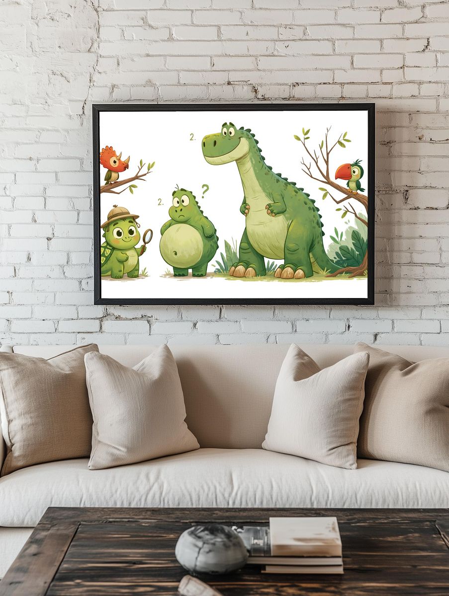 Cute Dinosaur Friends Illustration Poster. — room view 1