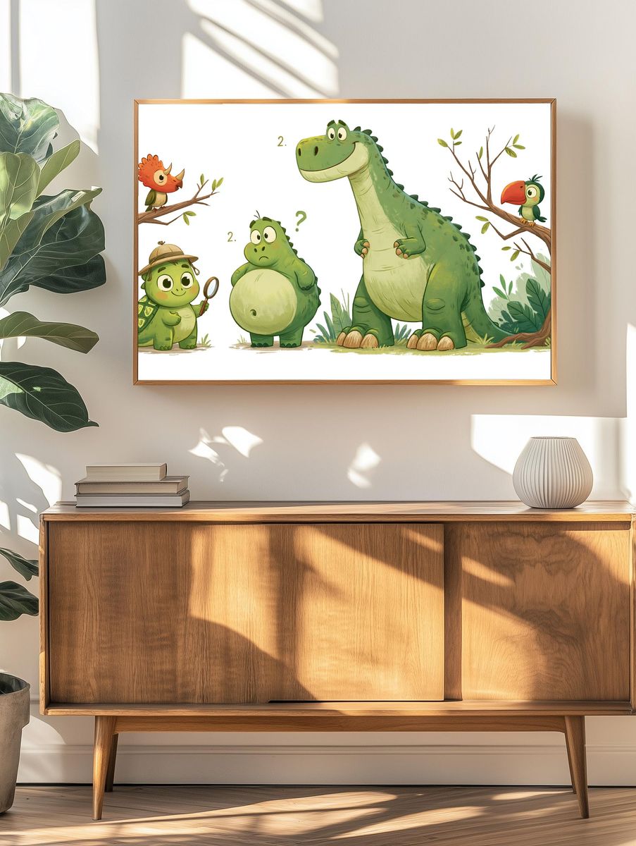 Cute Dinosaur Friends Illustration Poster. — room view 3